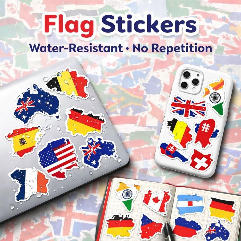 Colorful 50-Piece World Flag Stickers – Perfect for Gifts & Classroom Rewards