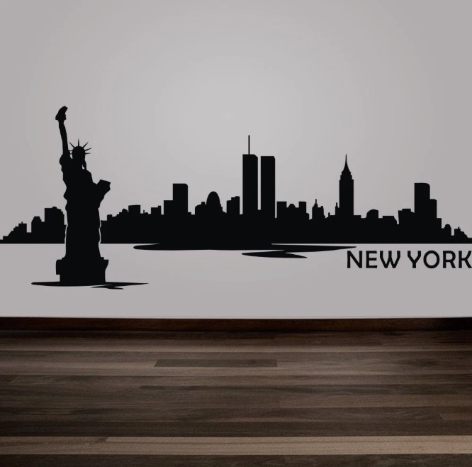 22"x44" New York3 City Line NYC America Wall Sticker Decal Canada Vinyl BLACK