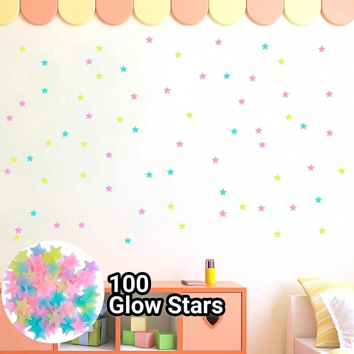 100pcs Glow In The Dark Stars Luminous Wall & Ceiling Star Stickers Home Decor
