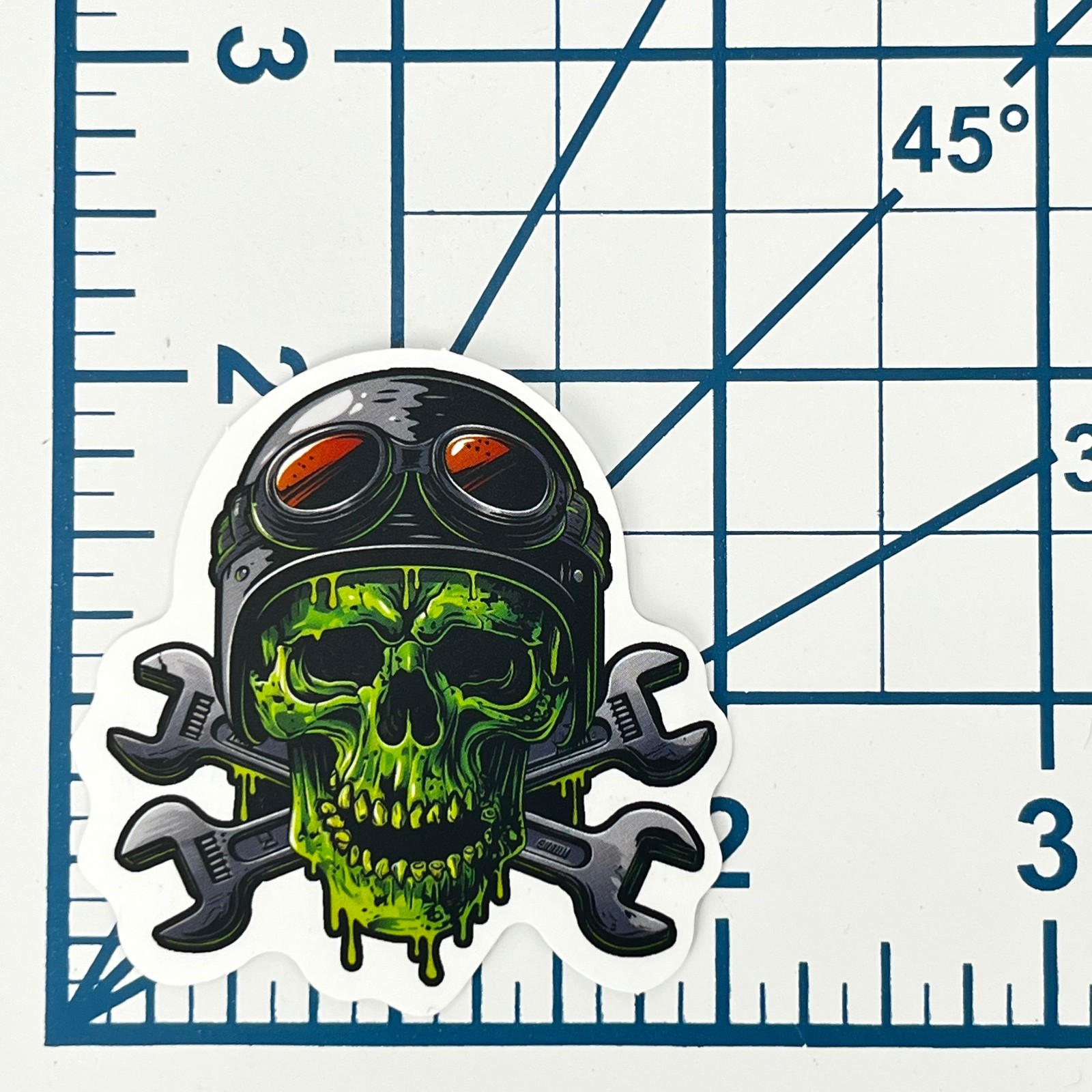 Toxic Green Skeleton Mechanic Vinyl Sticker Skull Crossbones Wrench Garage Art