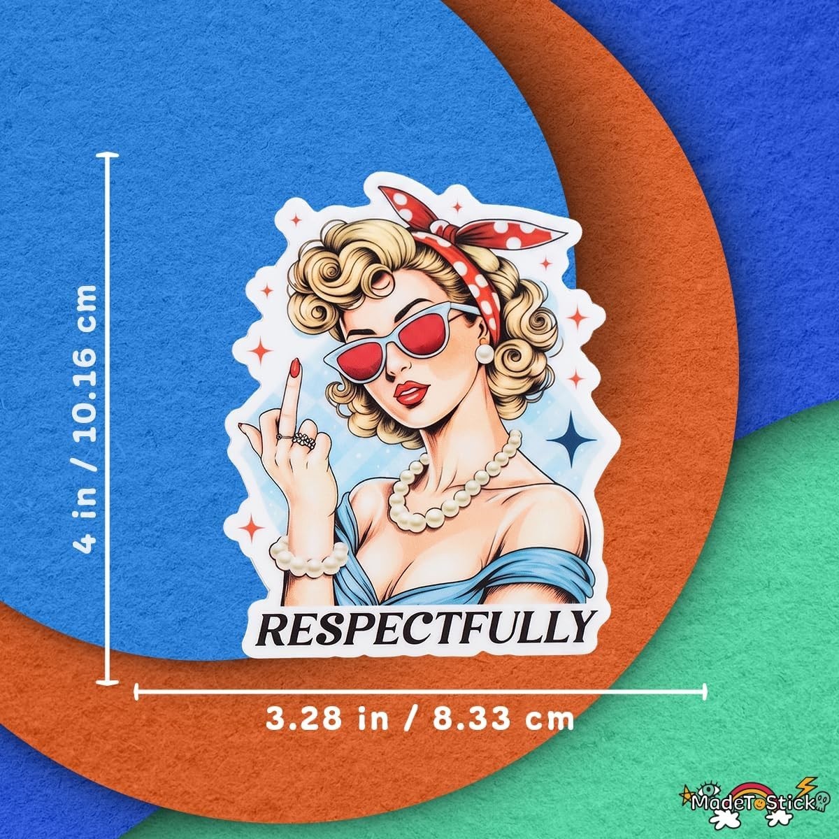 Funny Respectfully Retro Pin-Up 2-Pack Sticker Decal 4"x3.2"