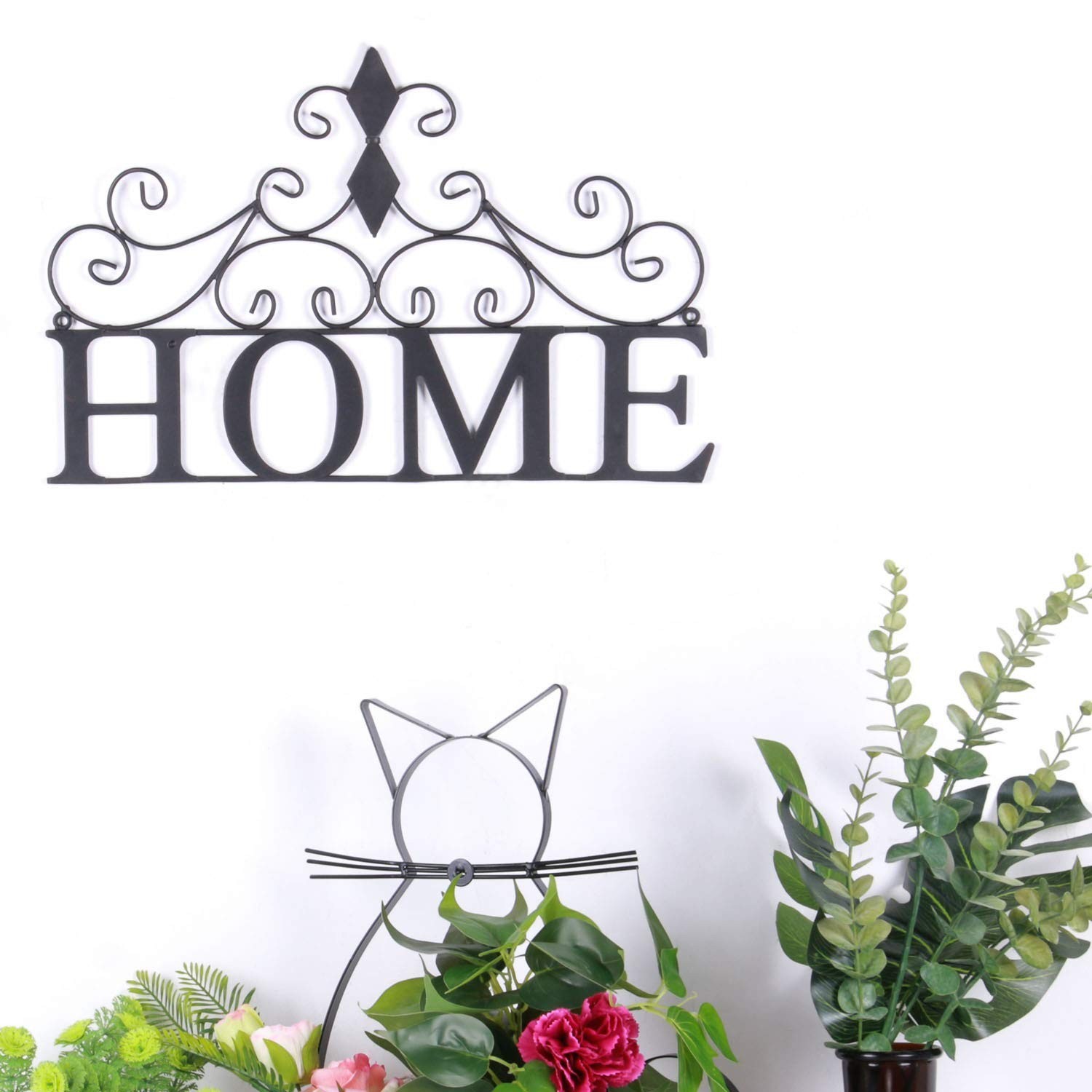 Yamfurvo Scrolled Home Word Wall Decor, Metal Wall Mounted Plaque Door Art Si…