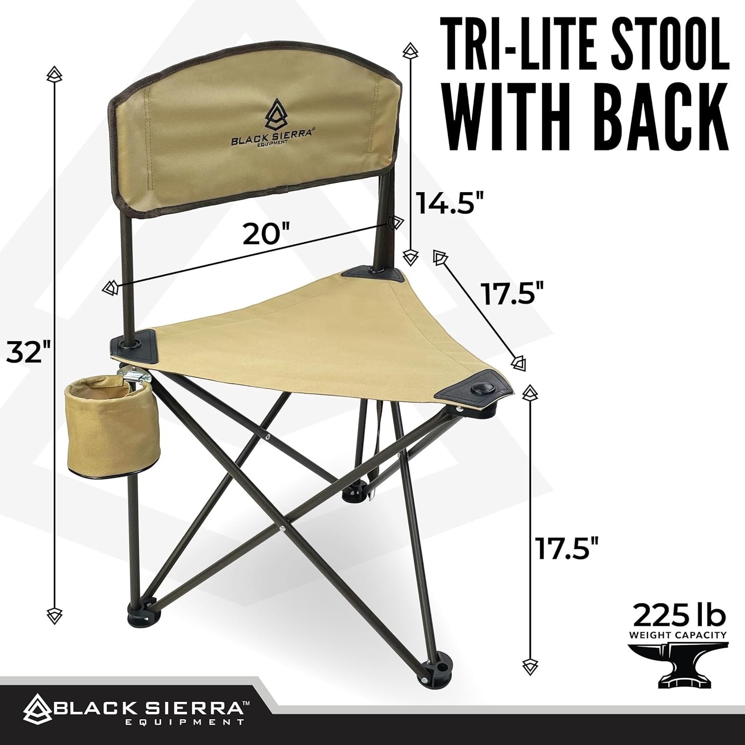 XL Trip-Lite Hunting Stool w/Backrest, Lightweight Portable Fishing Chair w/Cup