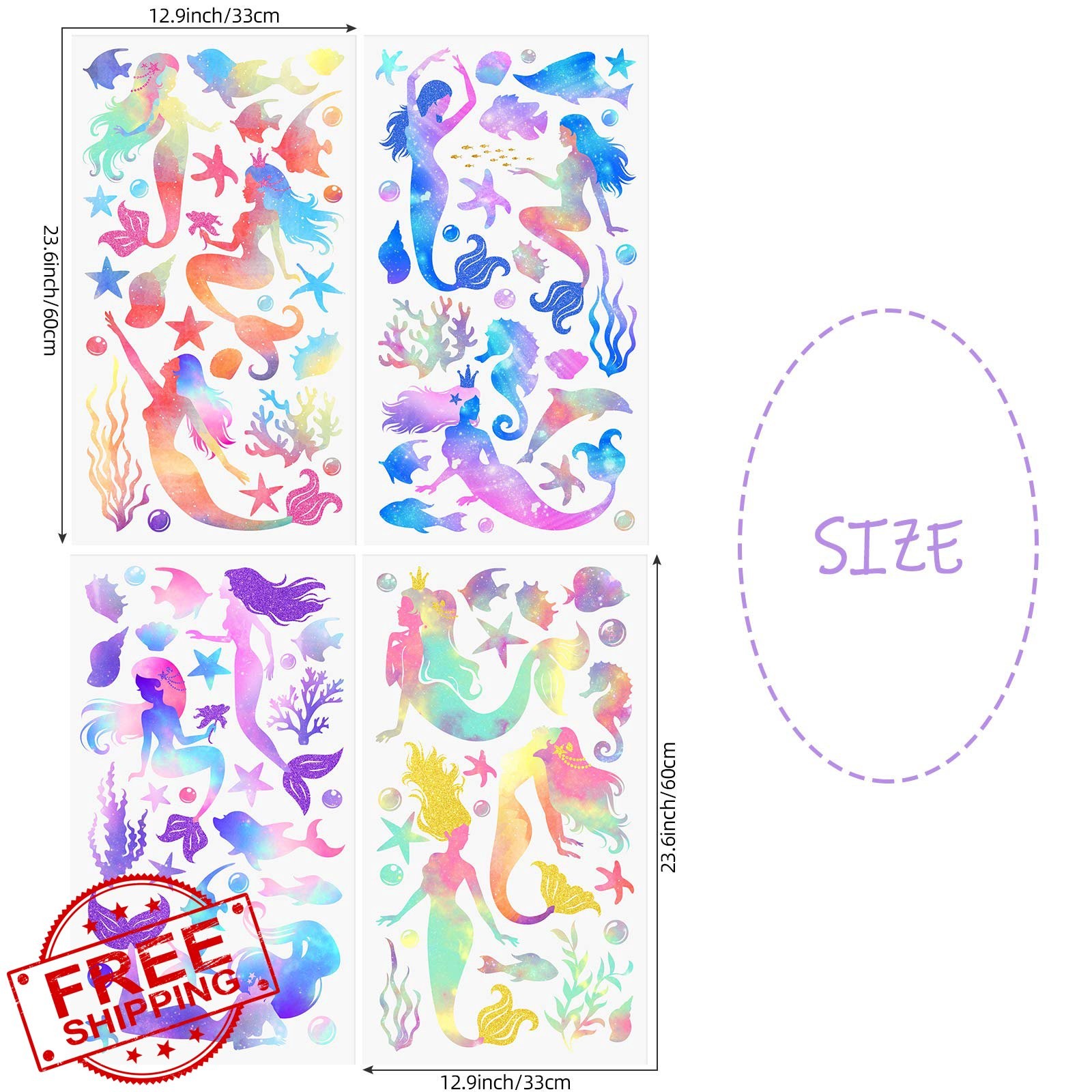 Outus Mermaid Wall Decals, Under Sea, Girls Nursery Decor