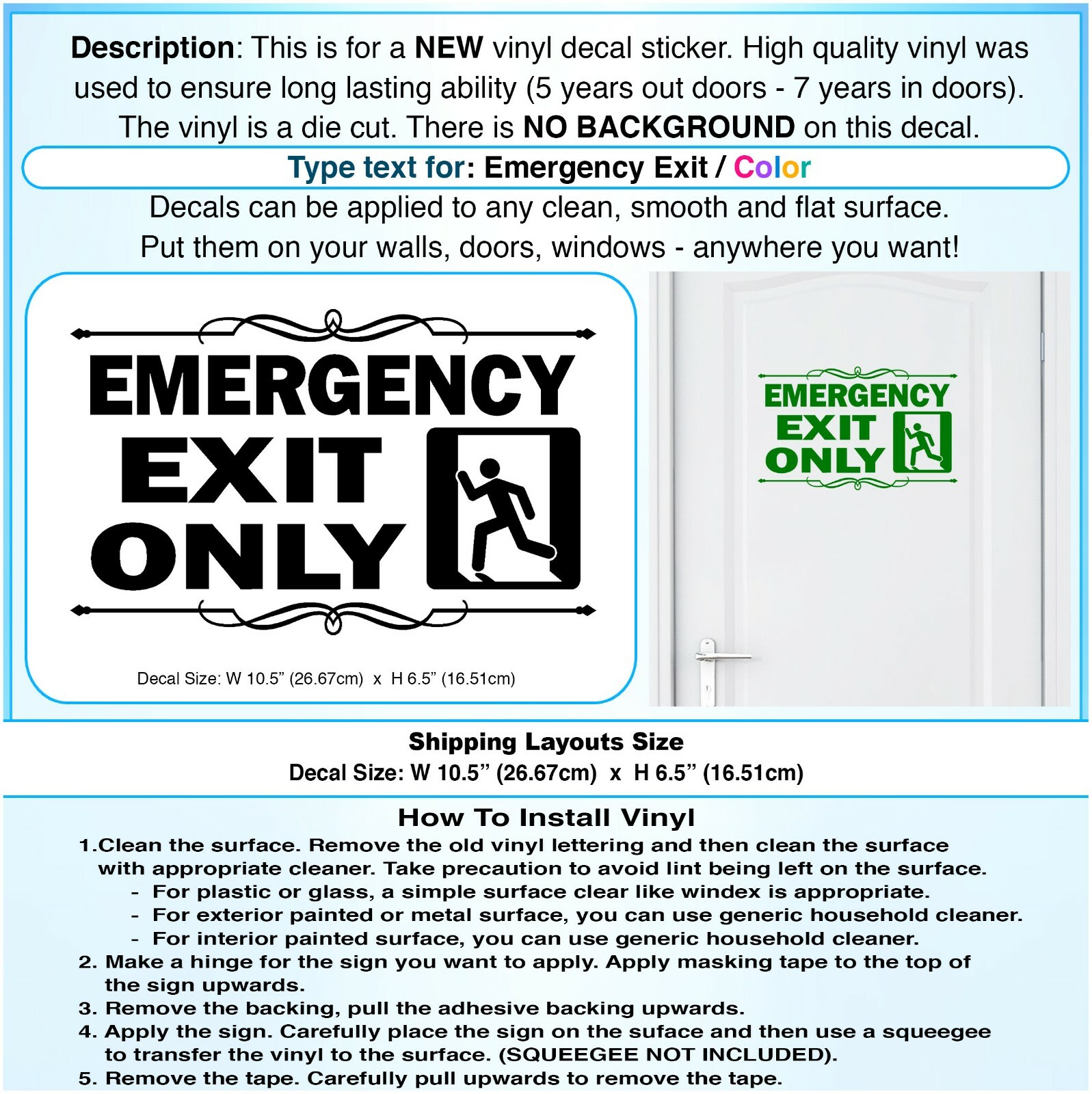 Emergency Exit Only Alarm Door Business Store Entrance Art Sticker Decal 144
