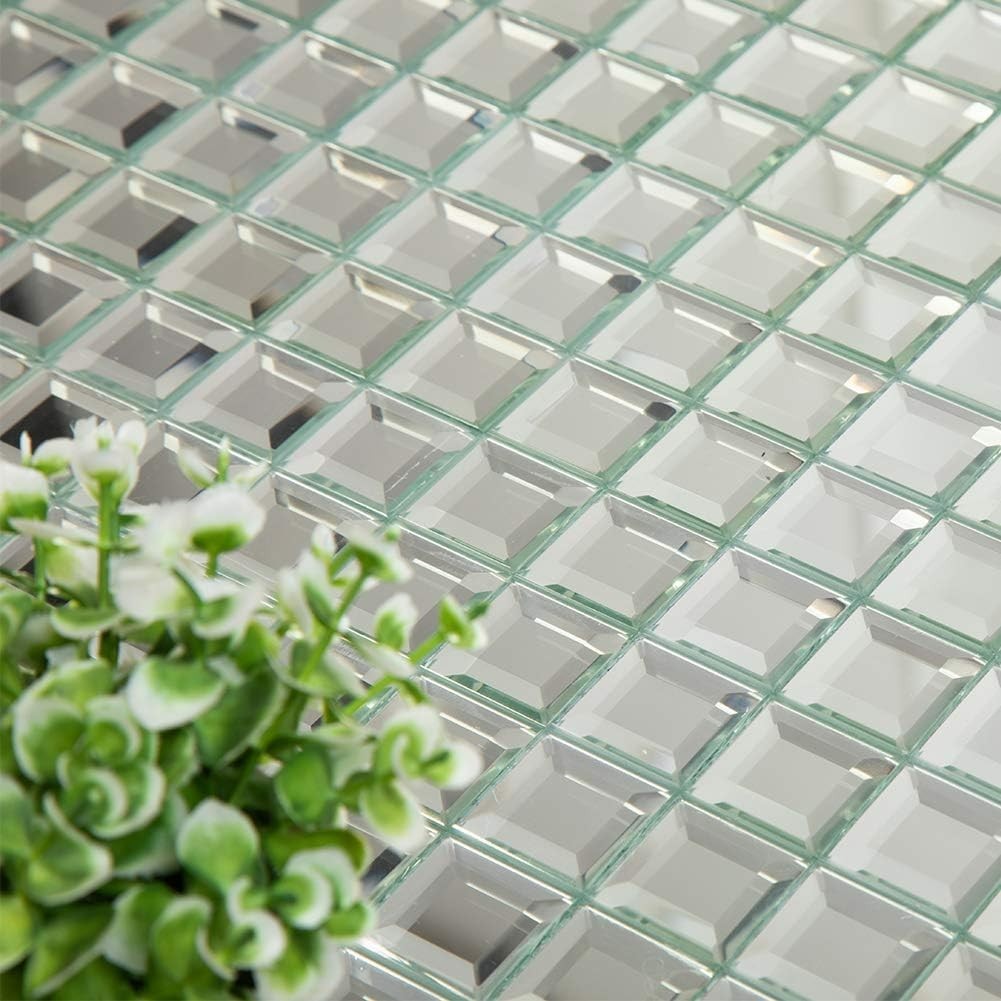 Mirror Glass Mosaic Tile, Beveled Seamless Crystal Diamond Silver Backsplash …