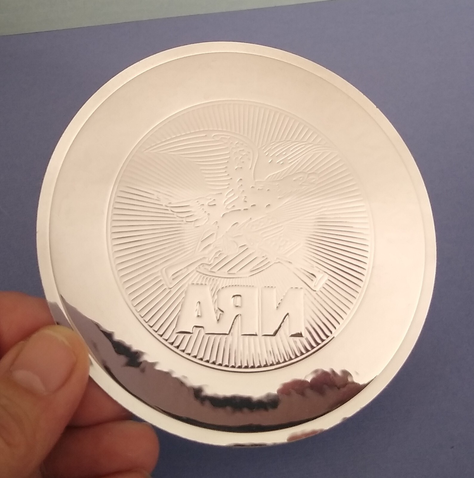 Rare NRA Solid Silver Decal Sticker, Round 3.5" Embossed Metallic