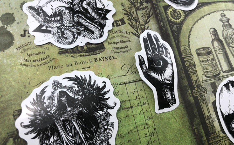 Goth Sticker Lot 100 Stickers Horror Halloween Gothic Black And White Skulls New