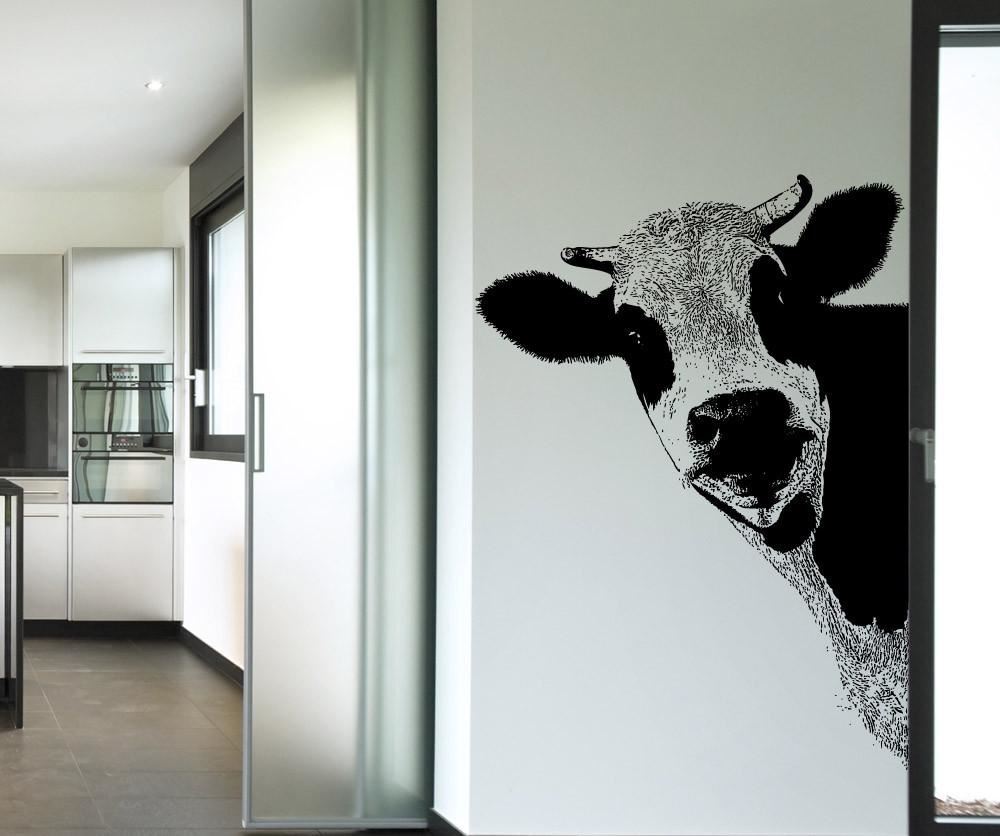 Peeking Cow Wall Decal Sticker for your Kitchen. Dining Room Cow Wall Art. #5476
