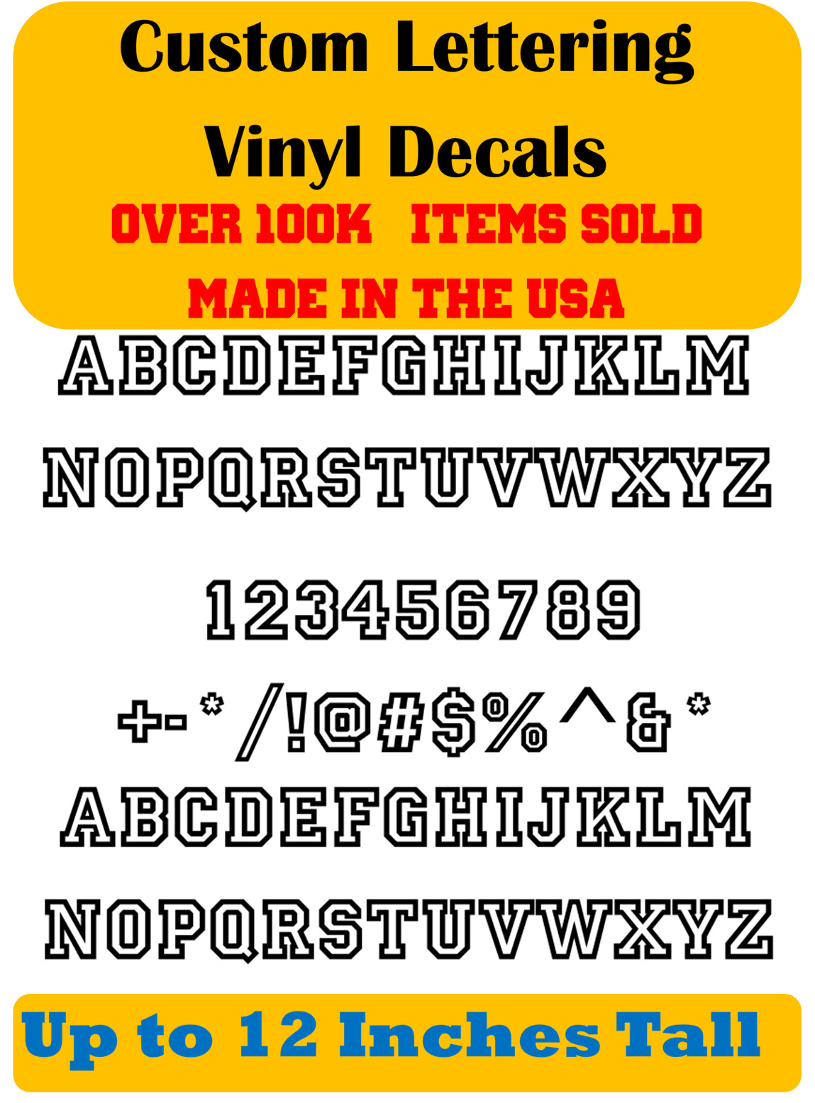Custom Personalized Decal Vinyl Lettering Text Business Sign High School Hollow