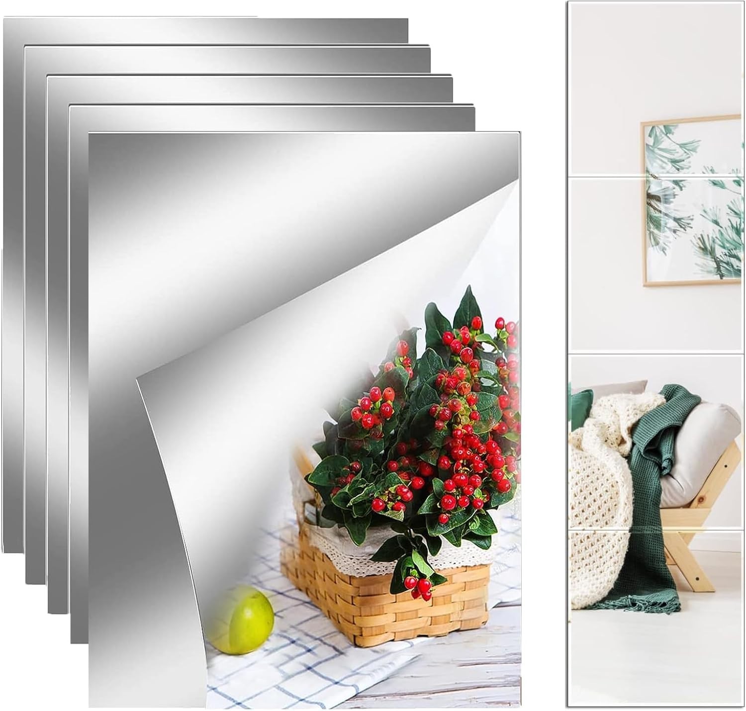 Flexible 8"x6" Acrylic Mirror Tiles – Self-Adhesive Décor for Versatile Use