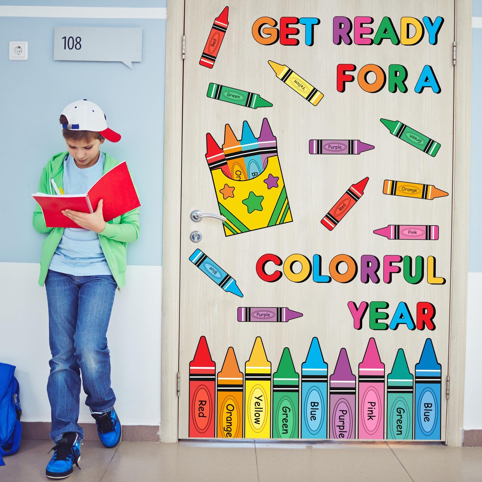 Colorful Crayon Door Stickers Get Ready for A Colorful Year Wall Decals Large…