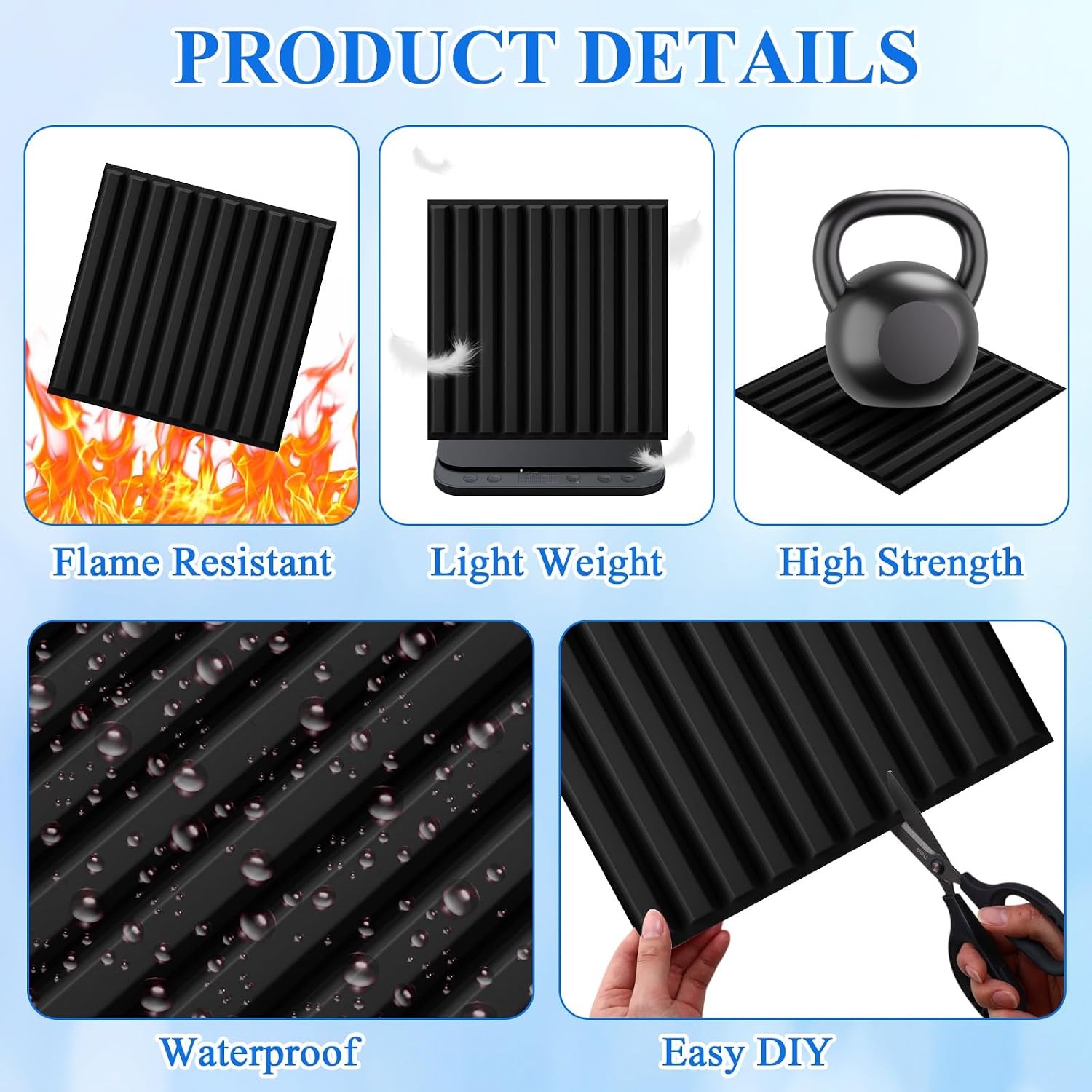 60 Pcs 3D Wall Panels Interior Wall Decor 12"x12" Fluted Textured Black Accent