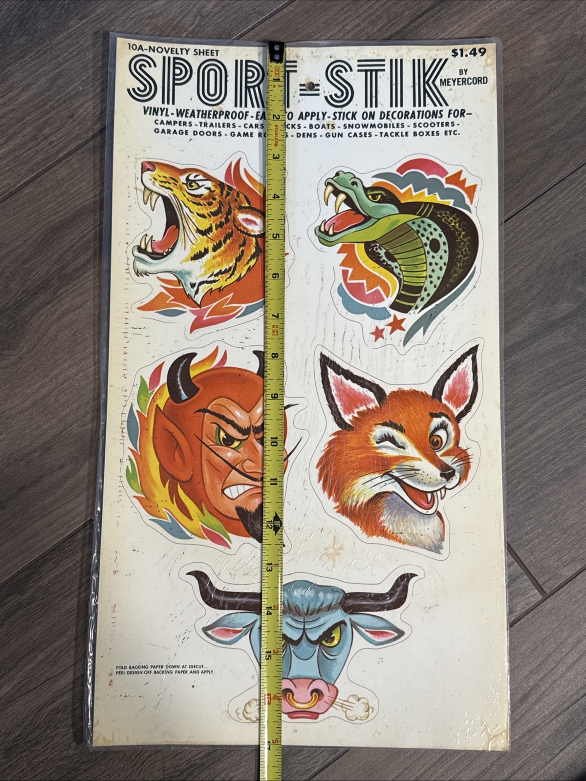 Vintage 1960s 1970s NOS Decal Metercord Sport-Stik Novelty 5 Stickers on Sheet