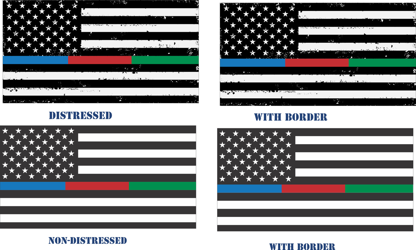 Back The Blue decal – Thin Blue/Red/Green Line flag Side by Side