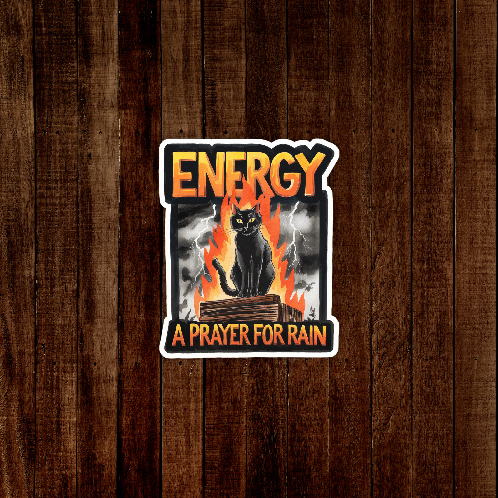 Energy: A Prayer for Rain – Black Cat Magic Sticker for Witchy Decor #758