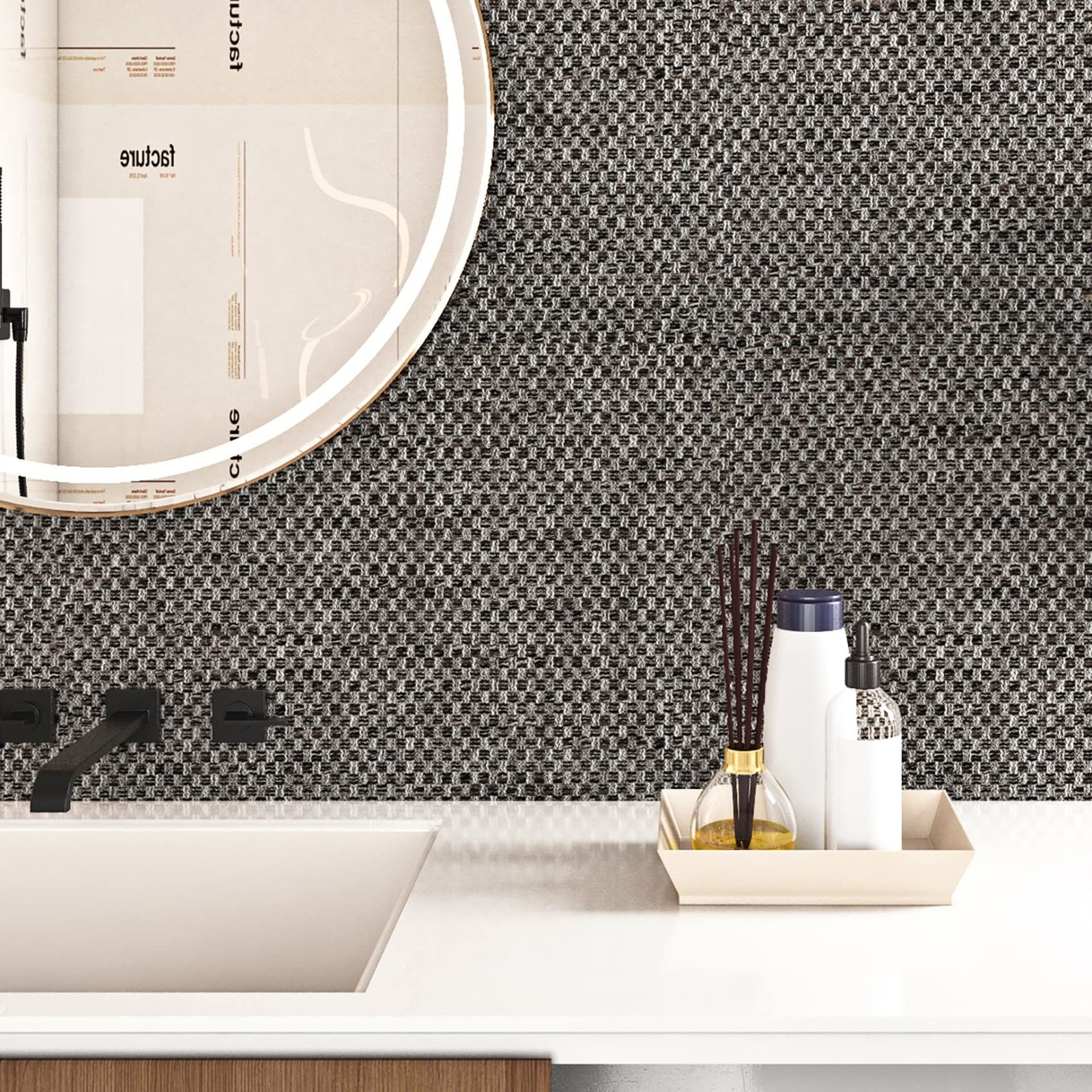 ReWallpaper 17.5in x 23ft Gray Grasscloth Style Peel and Stick Wallpaper Remo…