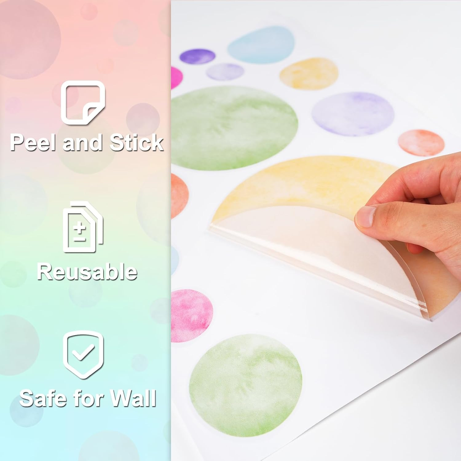 68 Large Watercolor Polka Dot Wall Decals, Peel and Stick Vinyl Stickers for Gir