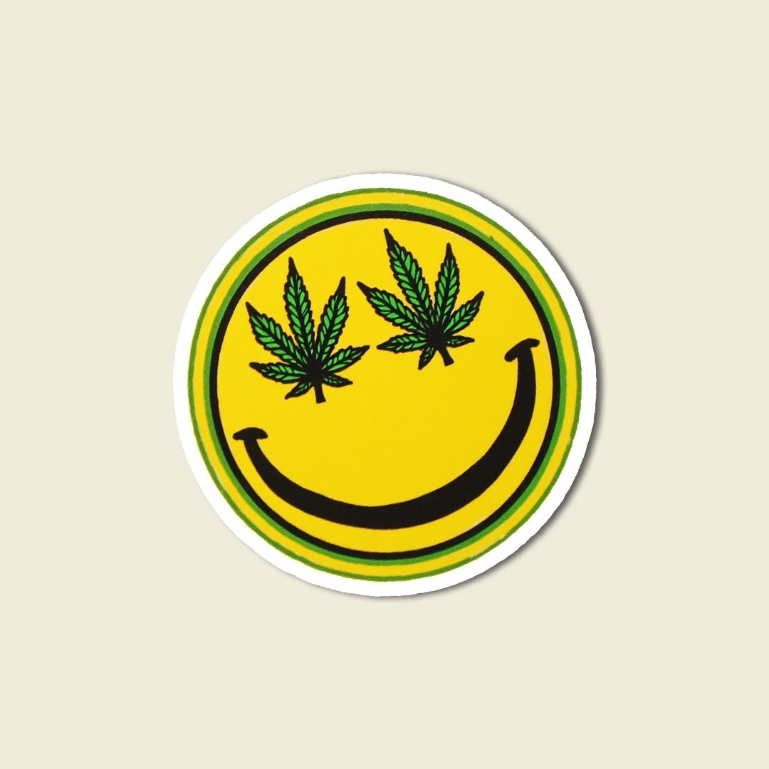 Smiley Face Pot Leaf Eyes Vinyl Weed Sticker: Stoner Cannibas Decals – 420 Decor