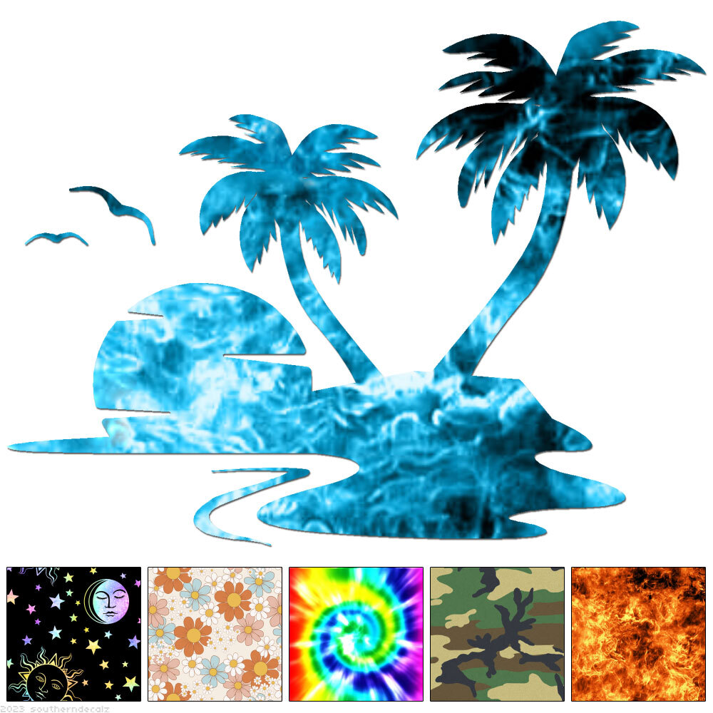 Tropical Island Palm Trees – Decal Sticker – Multiple Patterns & Sizes – ebn6437