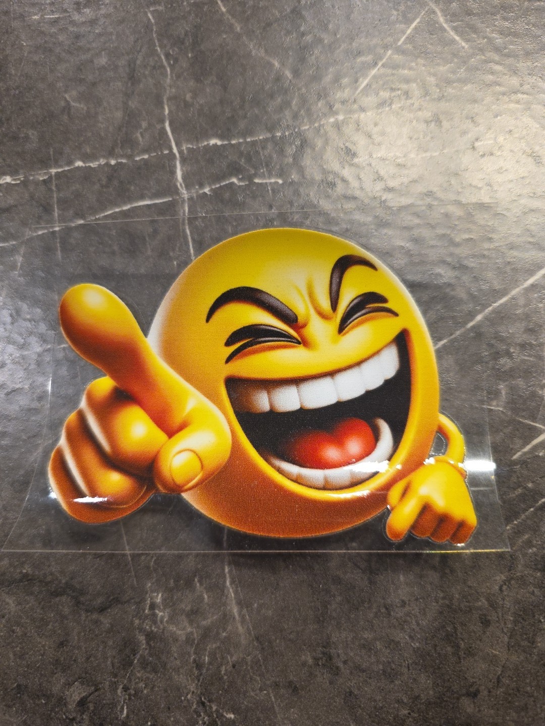 Laughing At You Smiley Face Emoji UVDTF Raised Decal Sticker Waterproof Color
