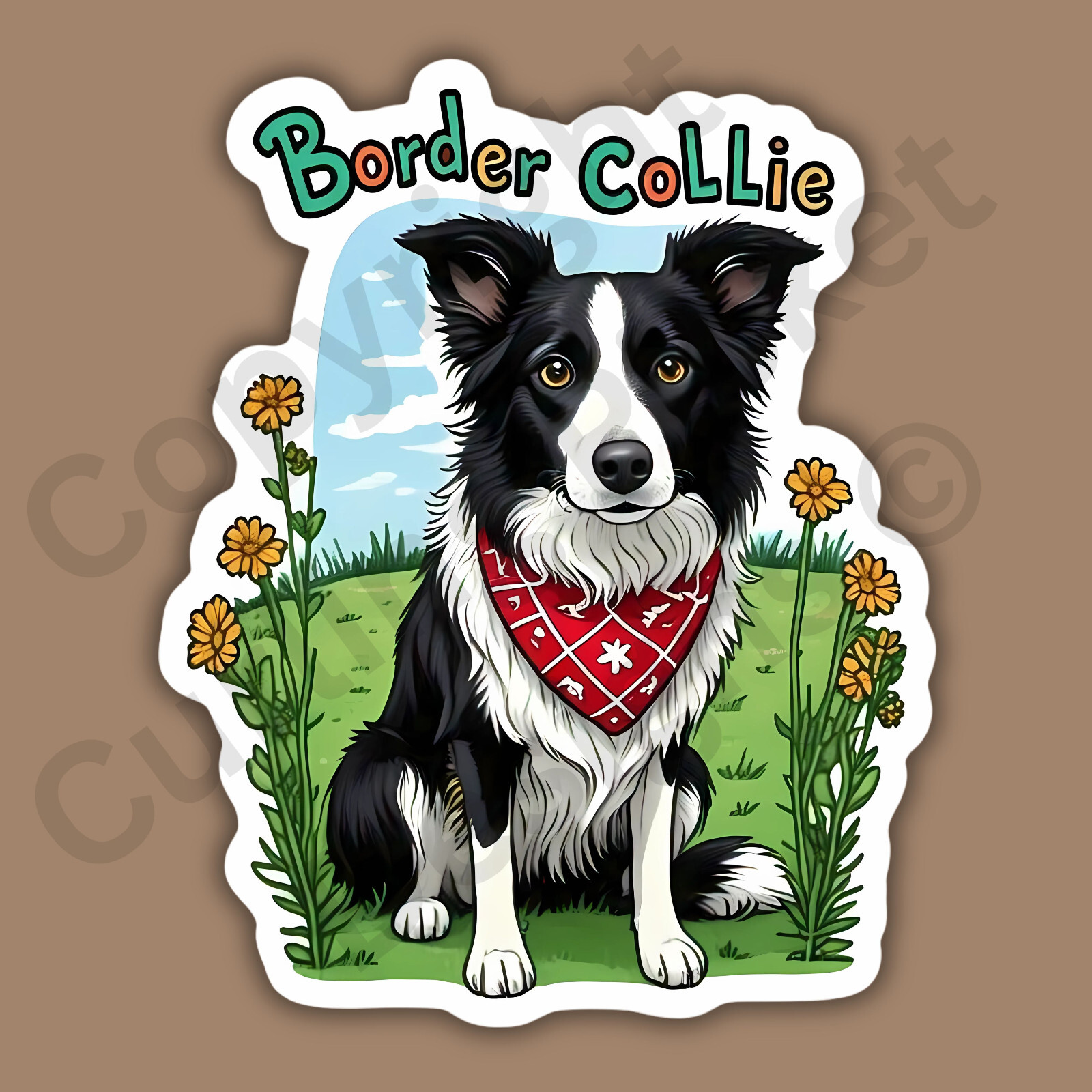 Border Collie With Bandana Dog Breed Cute 3" Vinyl Sticker
