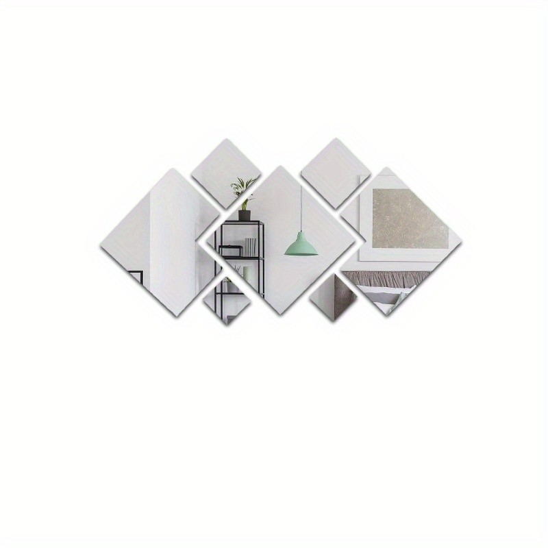 1/2 Set Square & Diamond Acrylic Mirror Wall Stickers Self Adhesive Home Decor