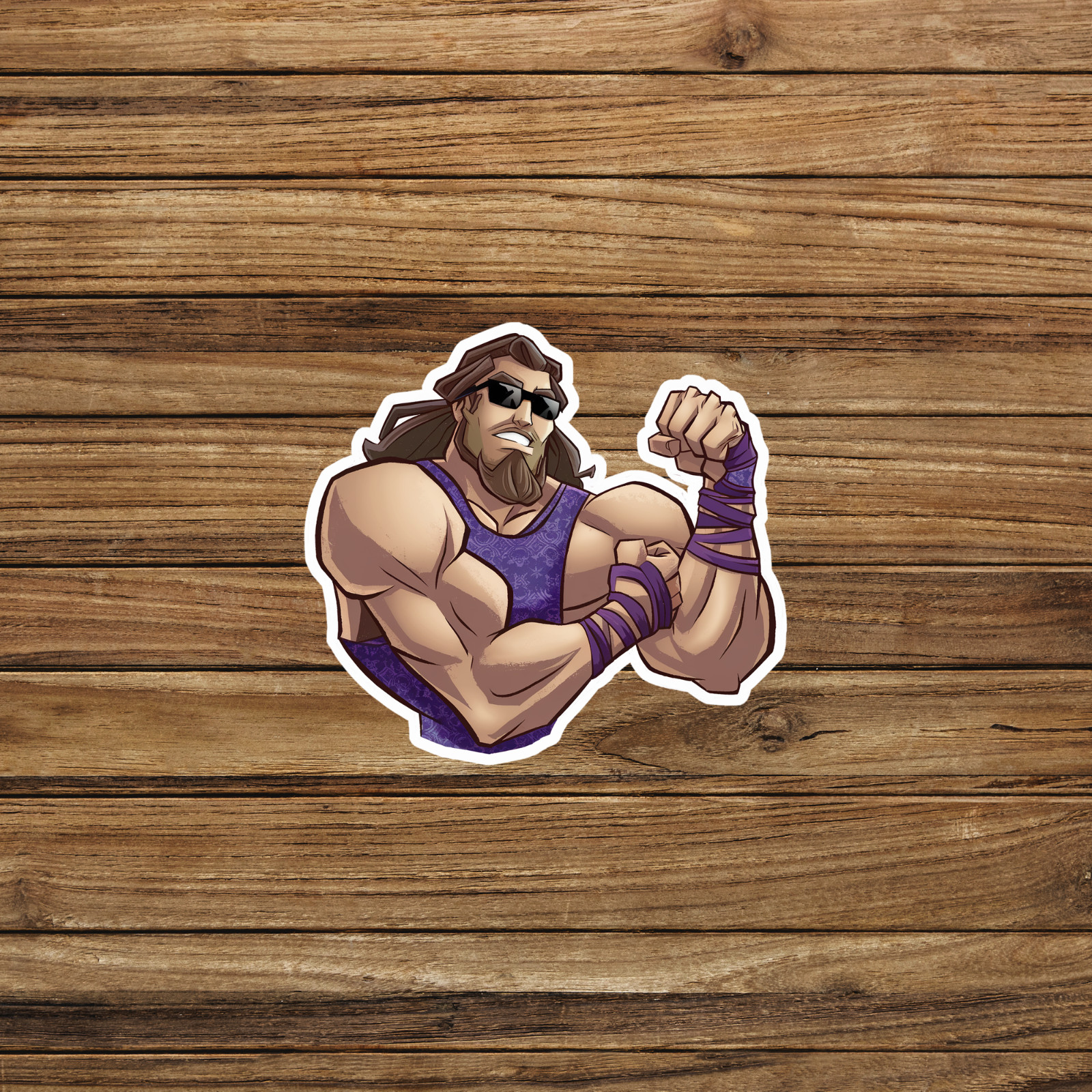 Muscle Man Wrestler Cartoon Sticker – Flexing Macho Wrestler #1579