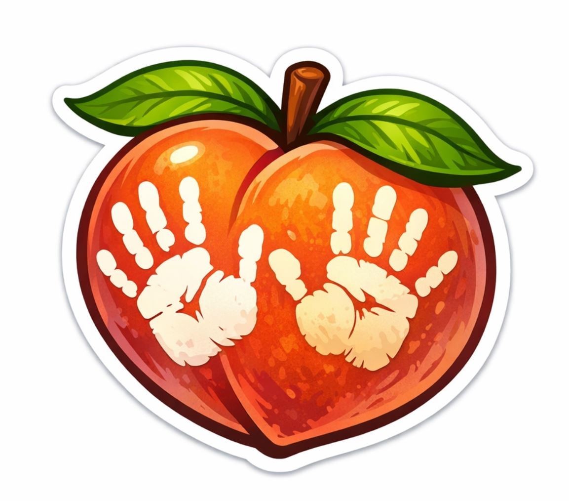 Peach Handprints 2" Vinyl Sticker ~ Funny laptop Sticker