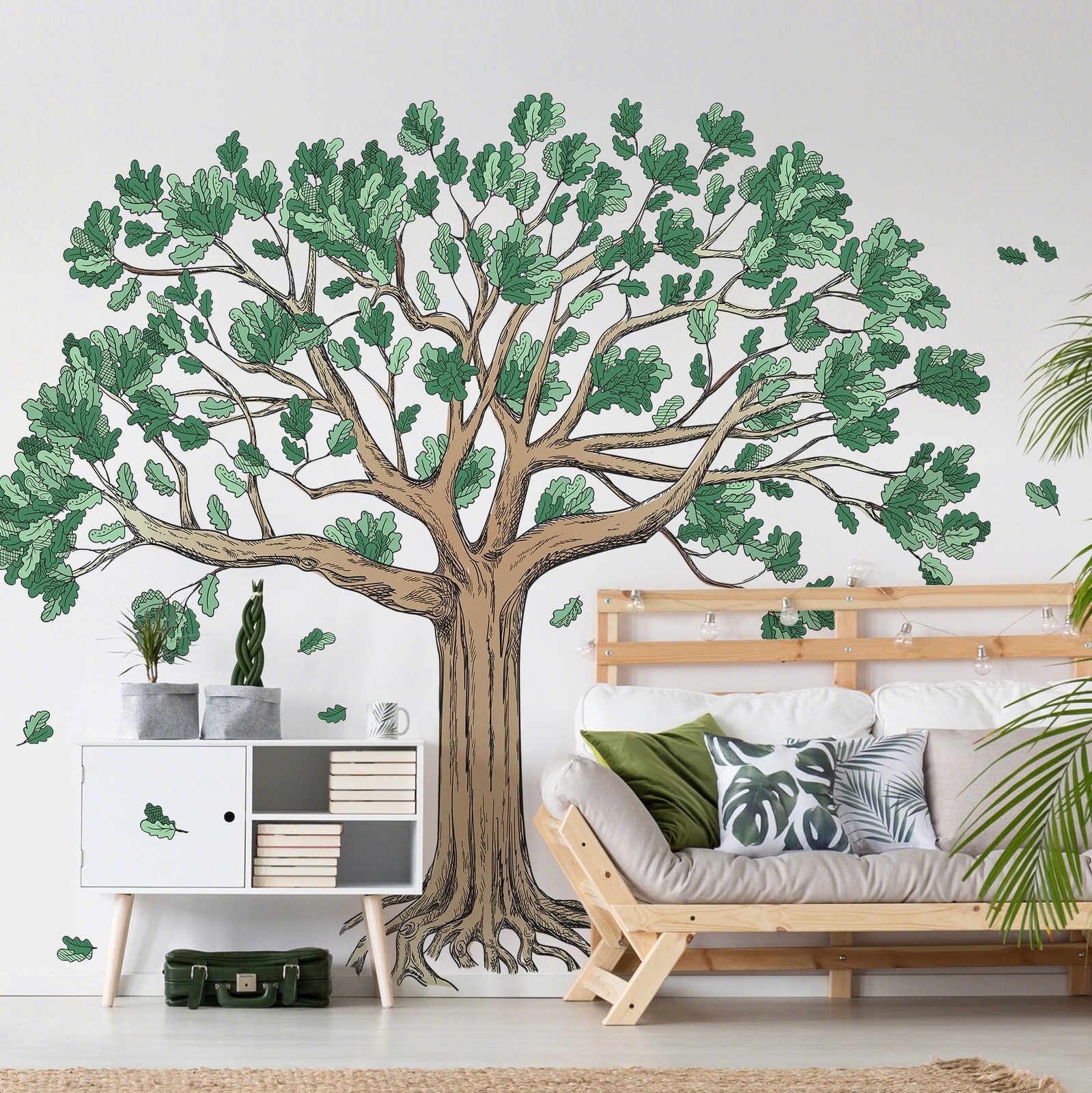 Amaonm Large Family Tree Wall Decals 4 Pack 12×36 Inch Brown Trees with Green…