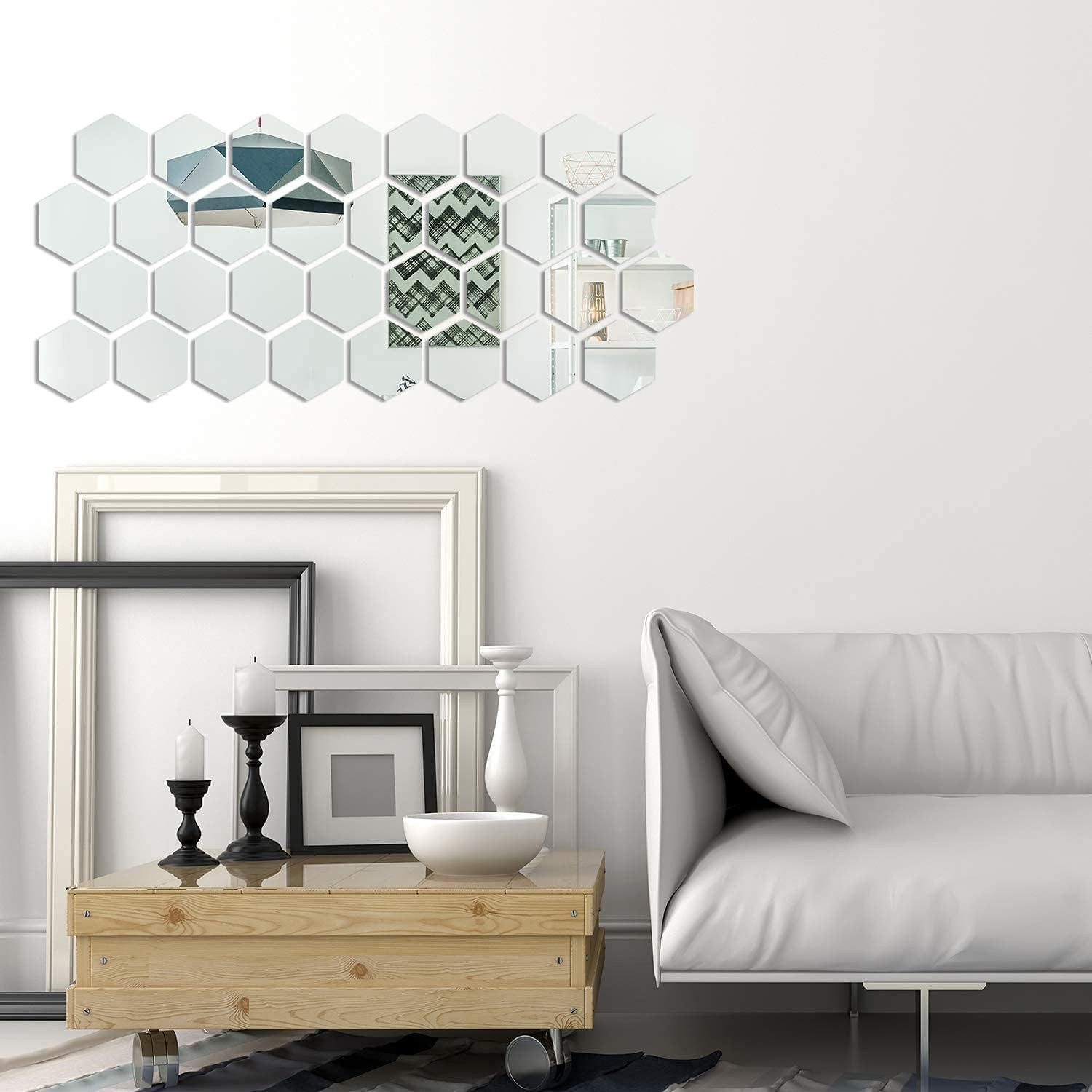 Shappy 24 Pieces Hexagon Mirror Wall 5 x 4.3 x 2.5 Inch, Silver