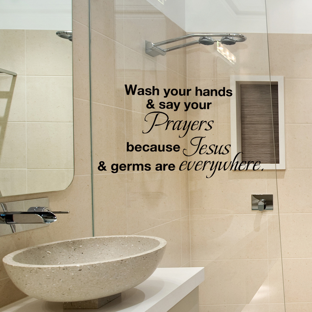Bathroom Bible Wall Sticker Wash Your Hand Jesus Germs Removable Mural Art Decor