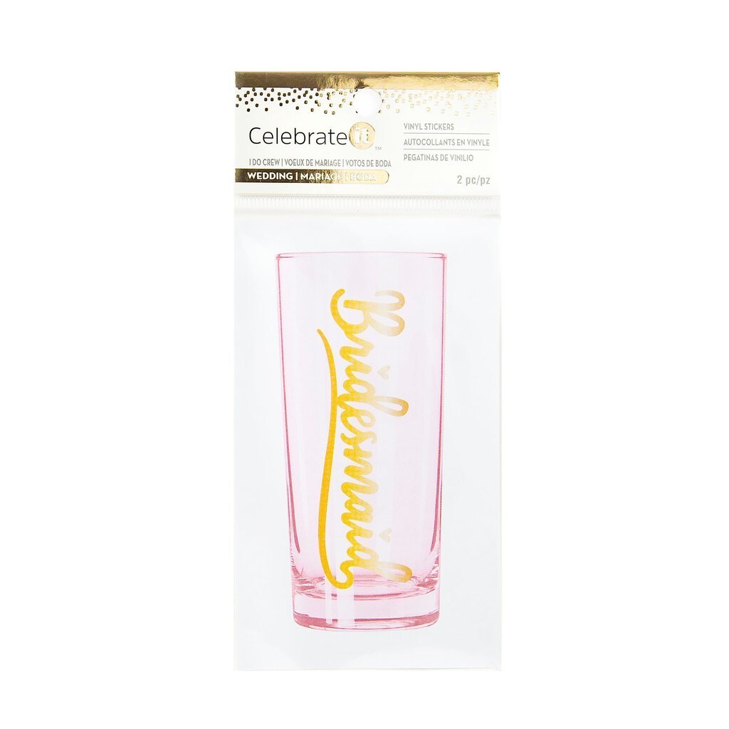 Celebrate It I DO CREW Gold Vinyl WEDDING Stickers – BRIDESMAID – 2 pc