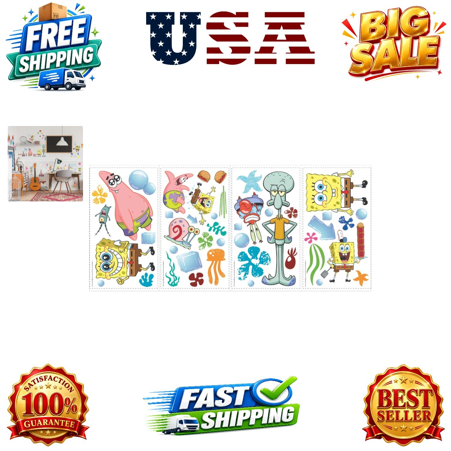 Spongebob Squarepants Peel and Stick Wall Decals