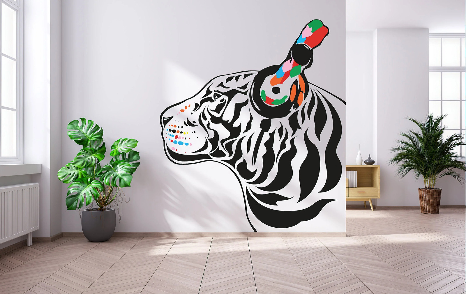 Tiger Wall Art Sticker – Thinking DJ Tiger with Headphones Vinyl Decal – Funny
