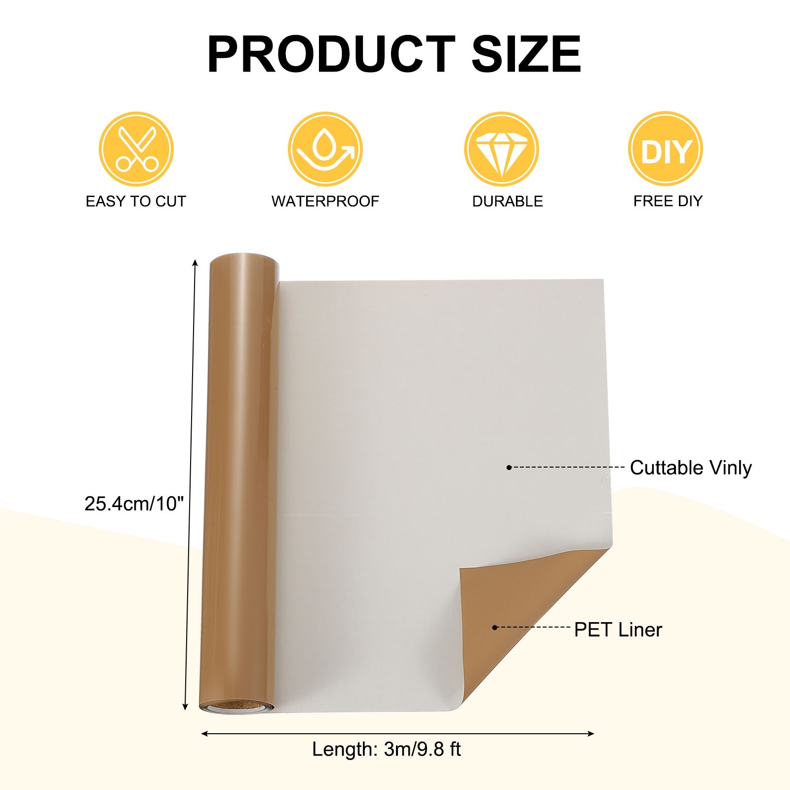 Dark Brown Permanent Vinyl, 10 Inch x 9.8ft Adhesive Vinyl Roll