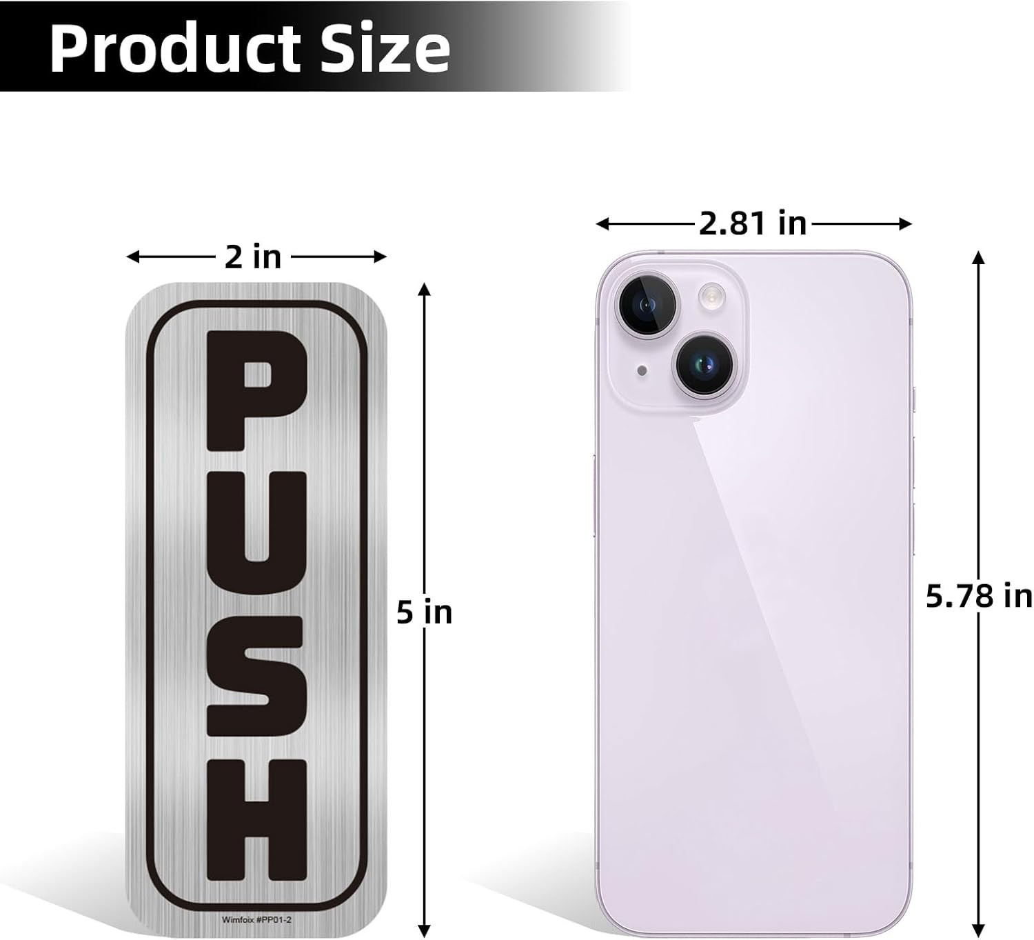 Push Pull Door Stickers 4 Pack (2 Sets), Premium Vinyl Brushed Silver Finish 2X5