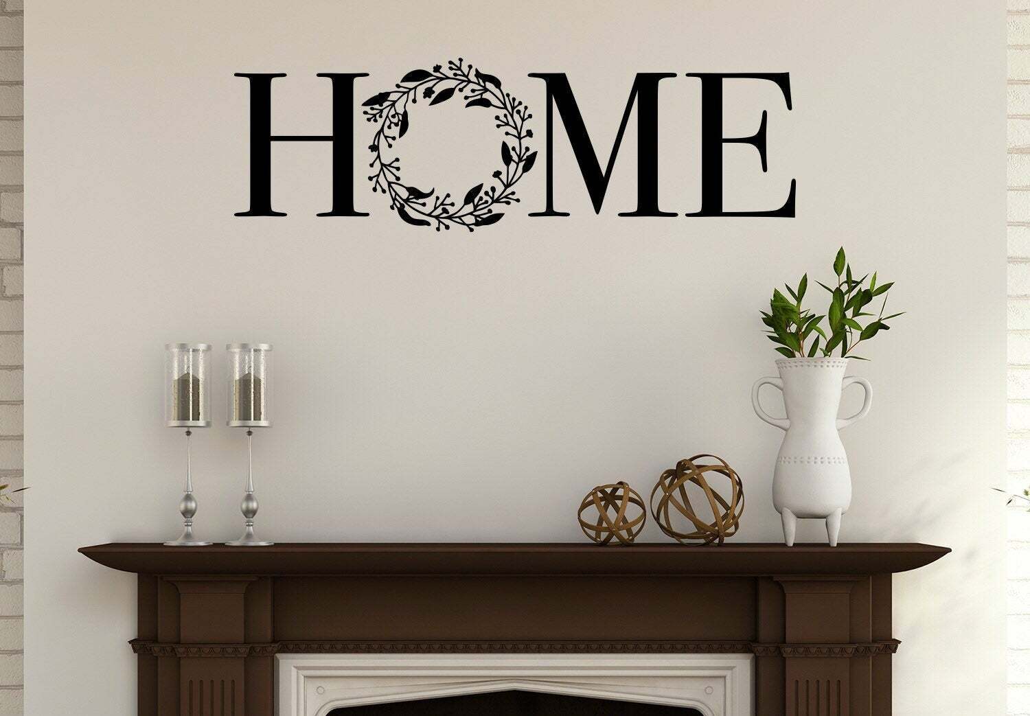 HOME WREATH Farmhouse Rustic Wall Decal Quote Words Home Decor Sticker