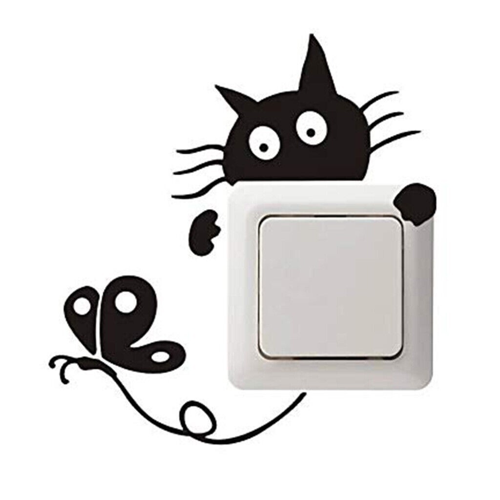 Cat w/Butterfly Light Switch Decal-Light/Laptop/Wall/Bedroom/Window Sticker!