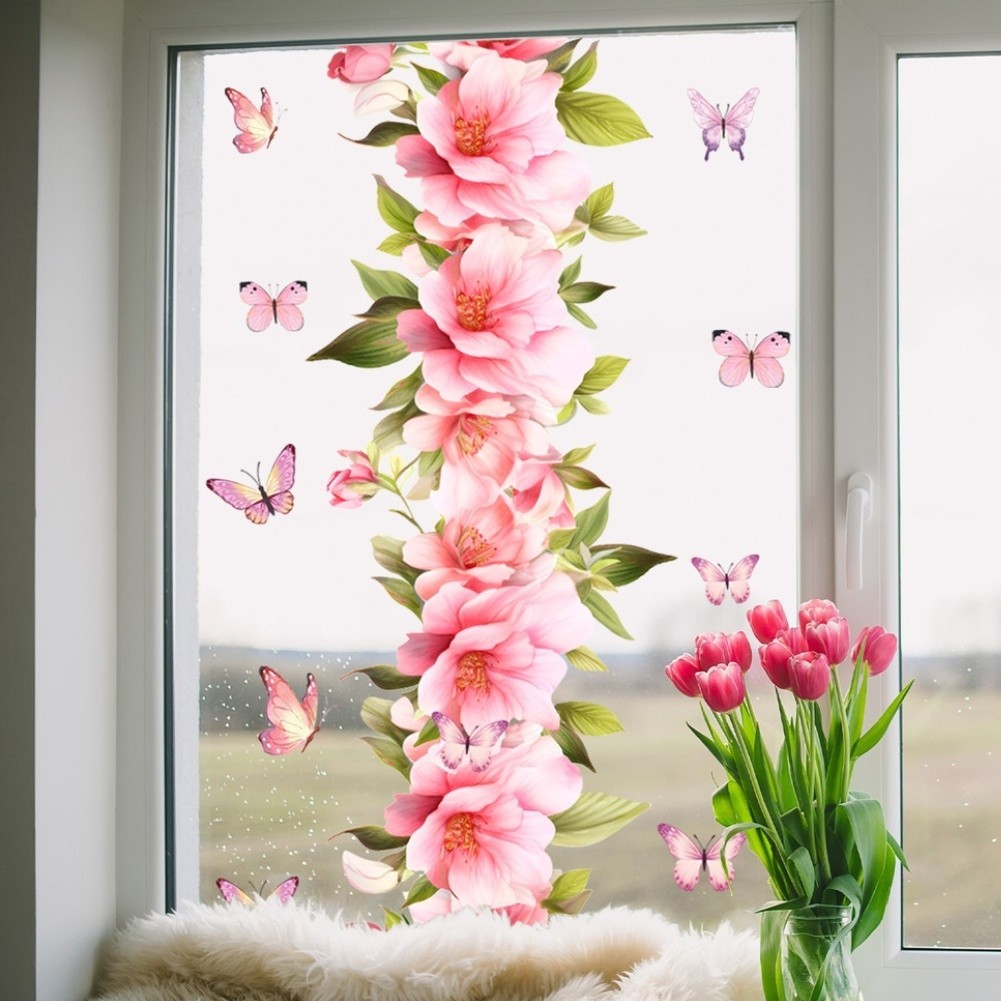 Floral Butterfly Cling for Glass Cabinets Mirrors 23.6 x 11.8 in Pink PVC