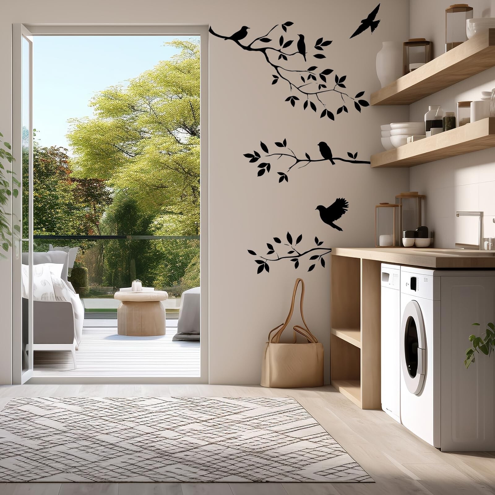 Bird Tree Branch Wall Sticker Decal Black Vinyl Wall Art Decor Peel and Stick…
