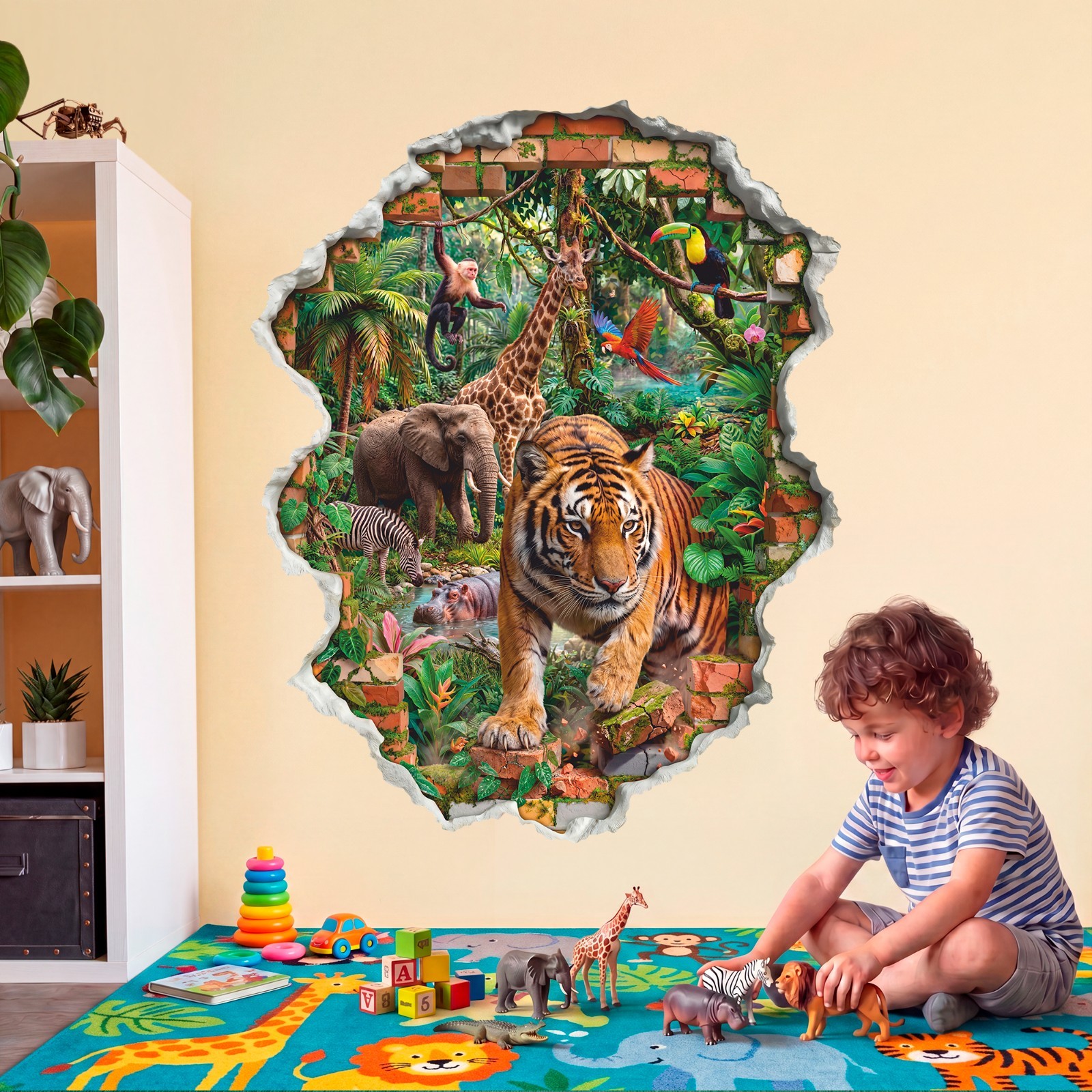 Safari Jungle Wall Decal: Wild Animals Wall Sticker, Wall Tattoo, Peel and Stick