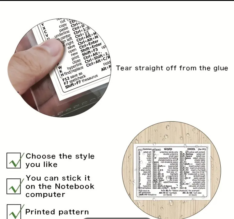Reference Keyboard Shortcut Word Excel Shortcut Sticker Laptop computer