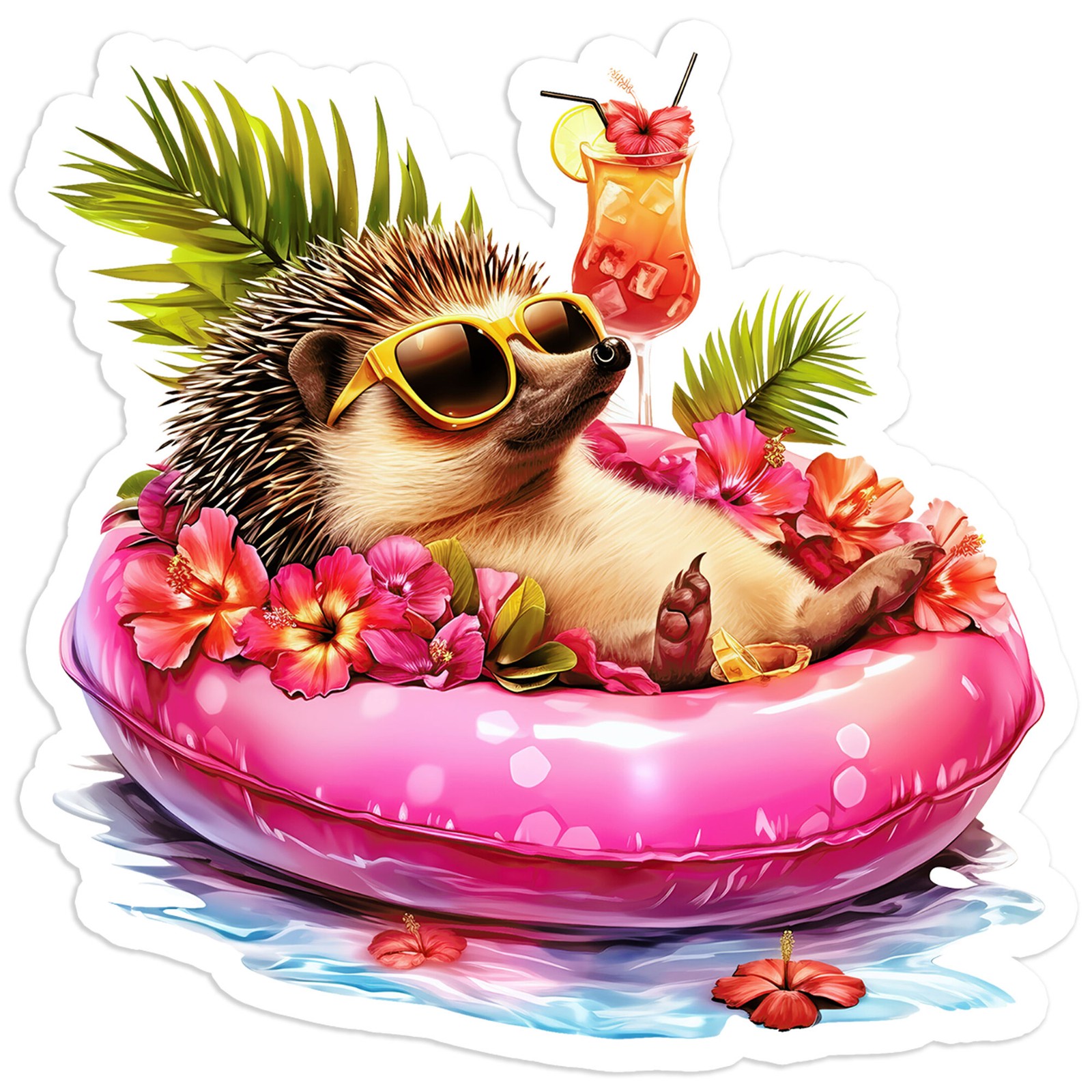 Hedgehog Pool Float – Vinyl Decal Sticker – Car Window Laptop – #1698