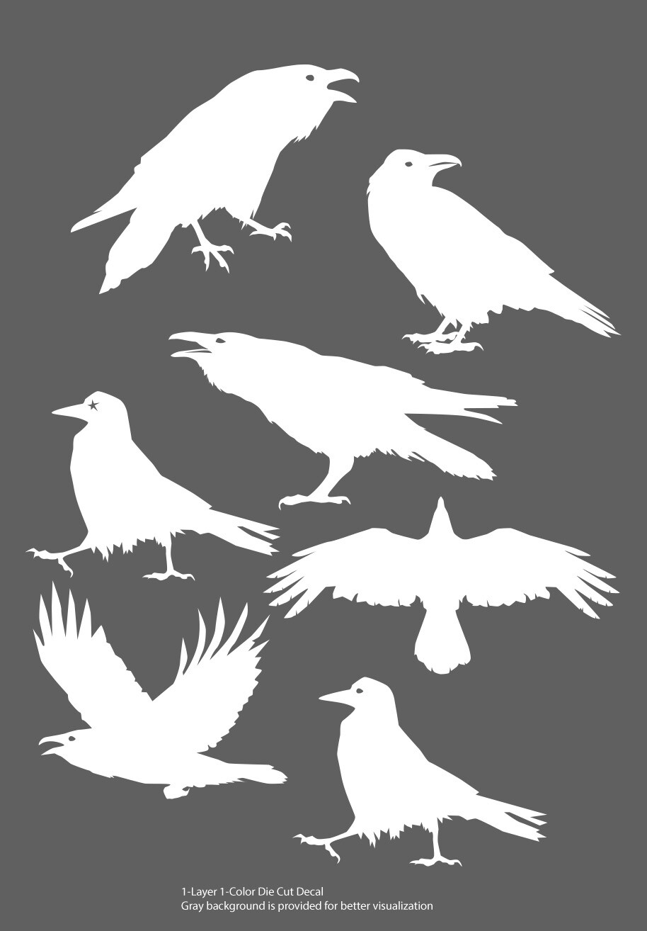 Wildlife/Birds – 7 Ravens/Crows/Corvids Decals – 6Yrs Outdoor Vinyl Film Sticker