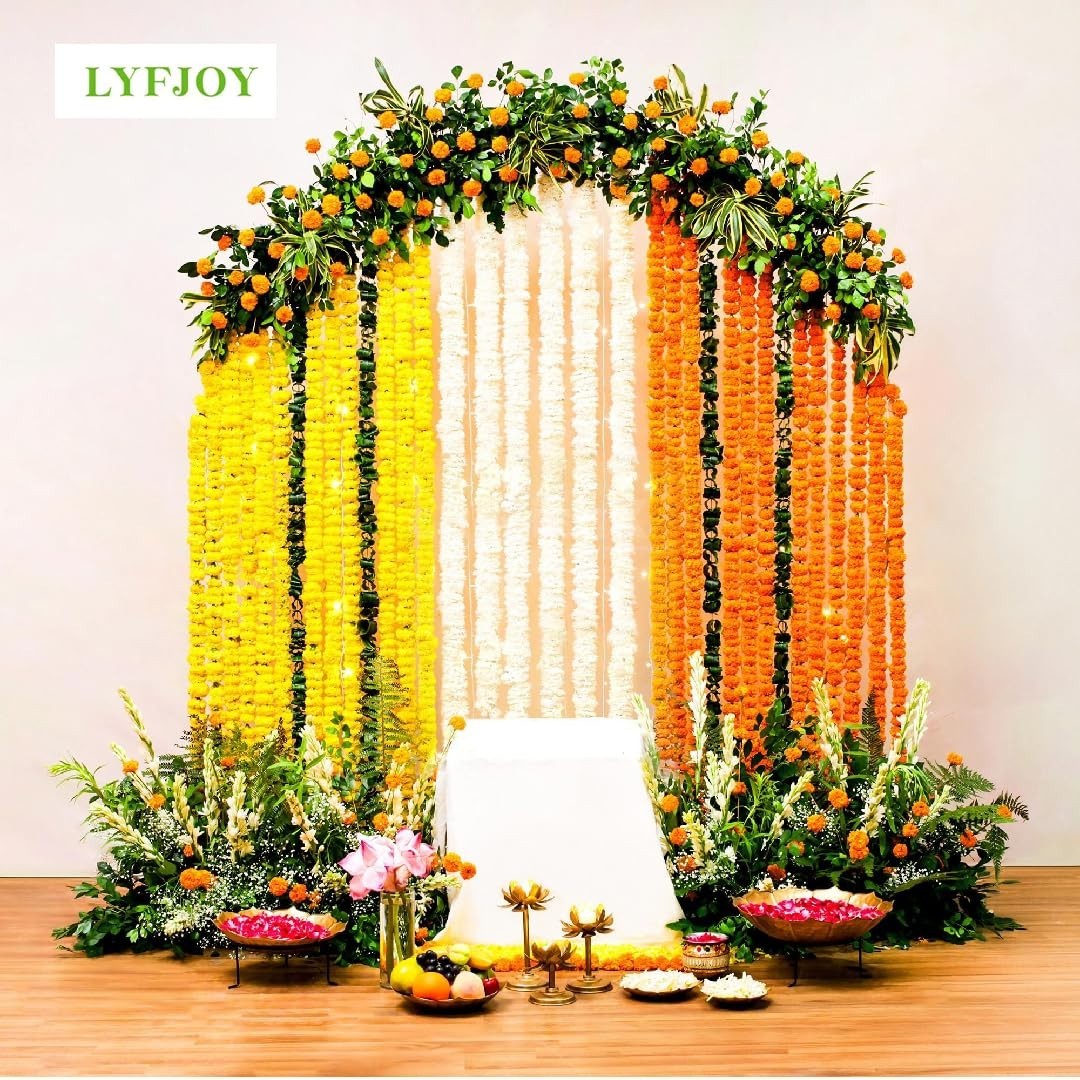 5pcs Artificial Blue & Yellow Flower 5 Ft Garland For home, Wedding Decoration