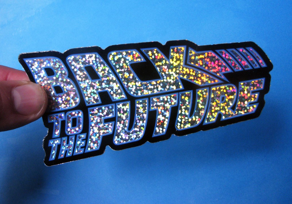 Back to the Future Glitter Sticker Skateboard Sparkle Shiny Logo Decal Retro