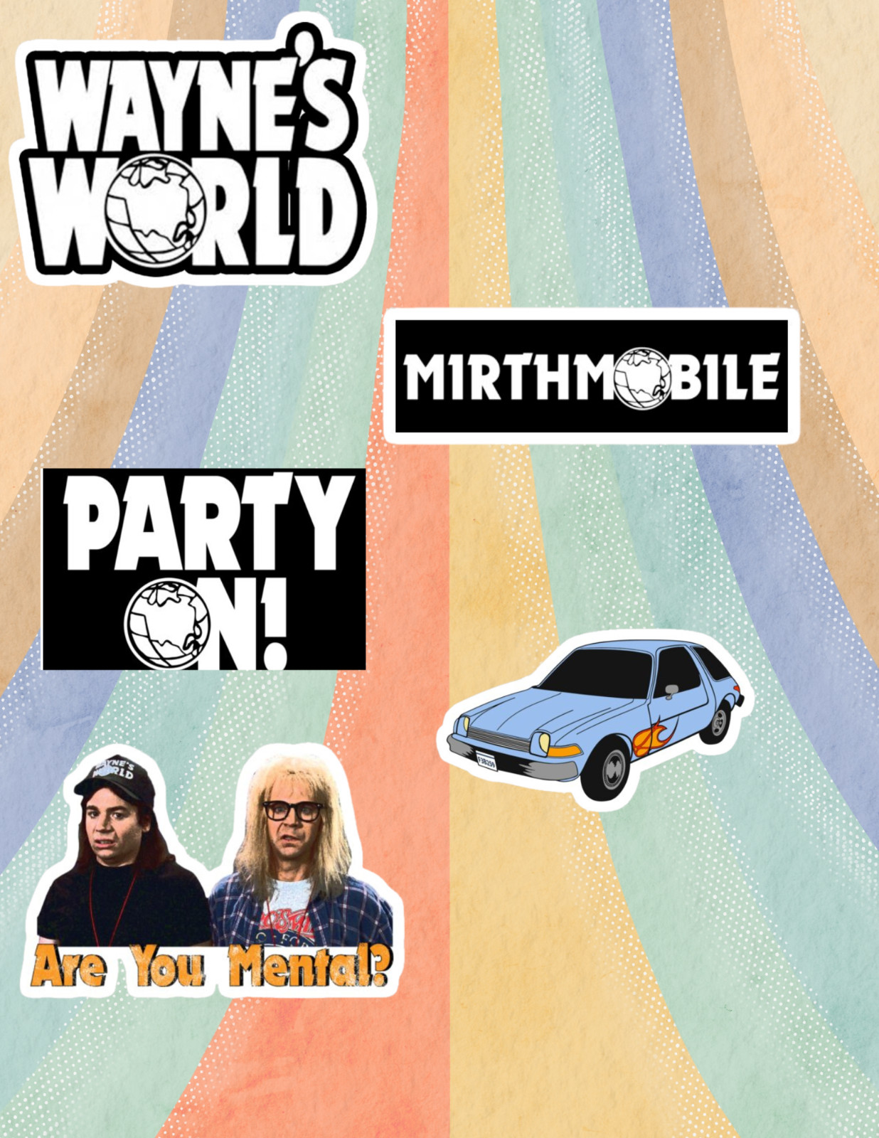 Waynes World 90's Movie 5pc Sticker Pack