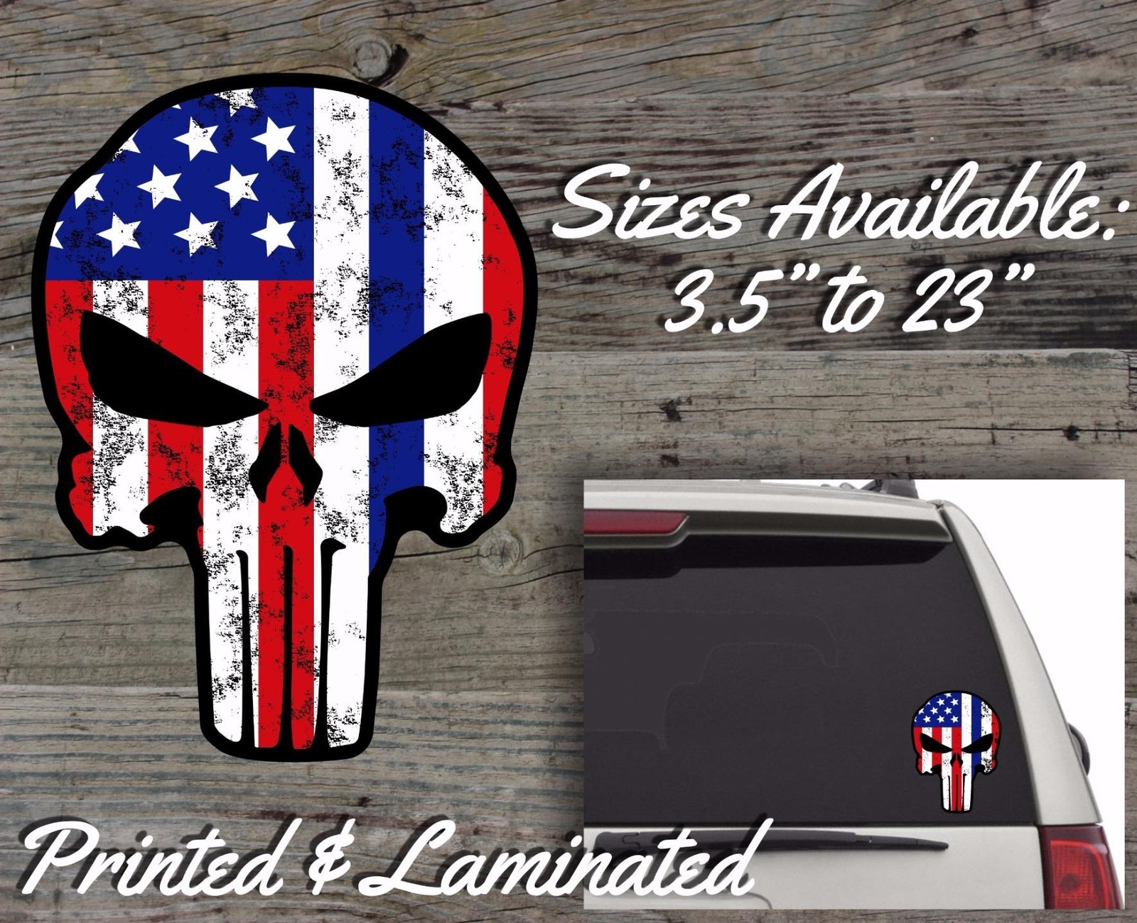 Punisher Skull American Flag Decal Sticker Sniper USA Blue Line LEO LAMINATED