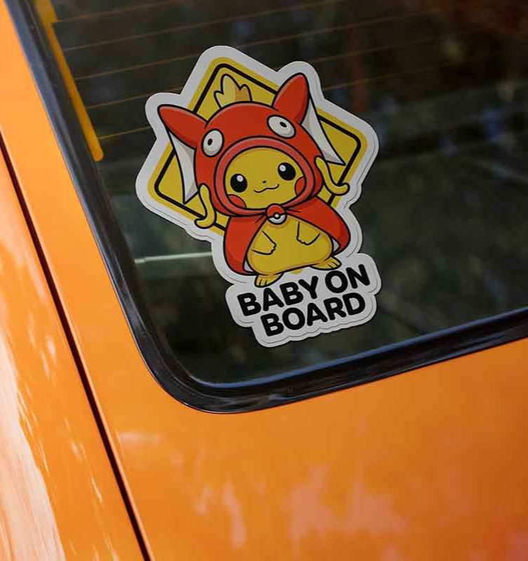 Pikachu Magikarp Poncho Baby On Board Decal – Cute Anime Car Vinyl Sticker
